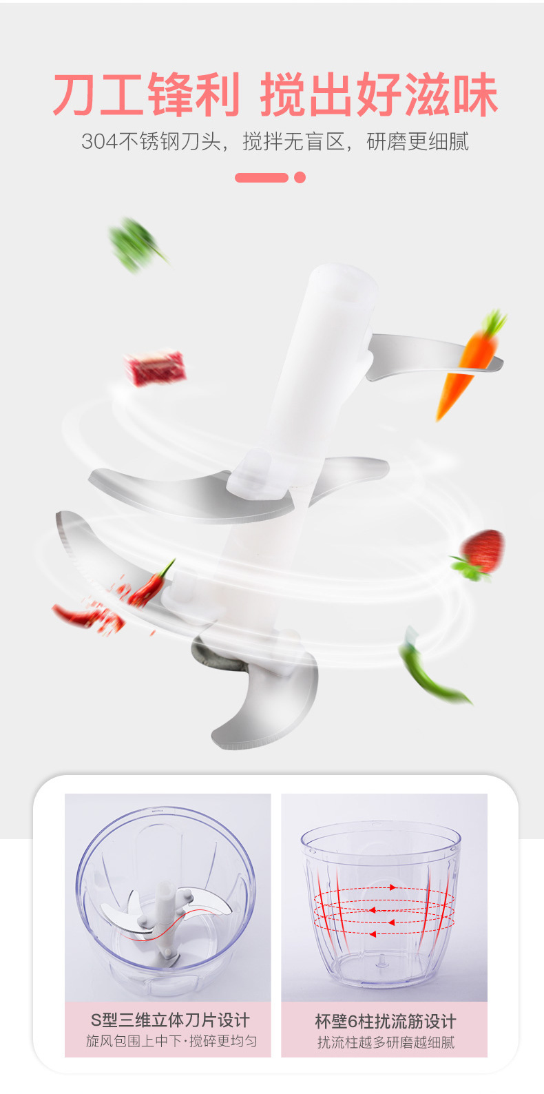 Hand-Pulled Chopper Crushing Garlic Multi-Functional Household Vegetable Cutter Vegetable-Cutting Machine Mincing Machine Cooking Machine 550ml