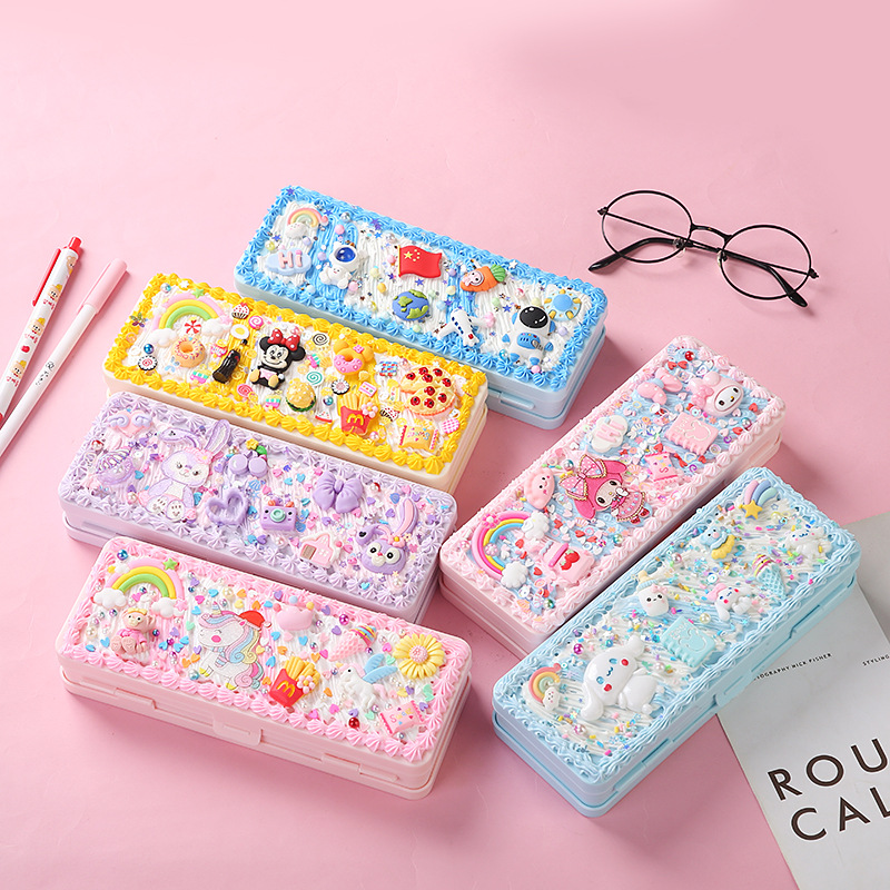 Double-Layer Stationery Box Children Cream Glue Handmade DIY Pencil Box Material Package Primary School Boys And Girls Birthday Gift