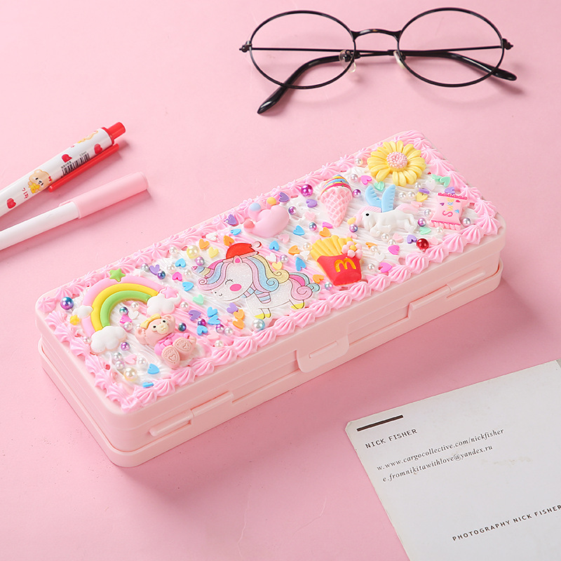 Double-Layer Stationery Box Children Cream Glue Handmade DIY Pencil Box Material Package Primary School Boys And Girls Birthday Gift