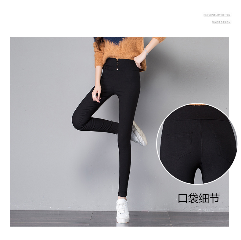 Spring High Waist Outerwear Leggings Stretch Cropped Tights Women's Pencil Pants Summer Slimming Skinny Pants Button