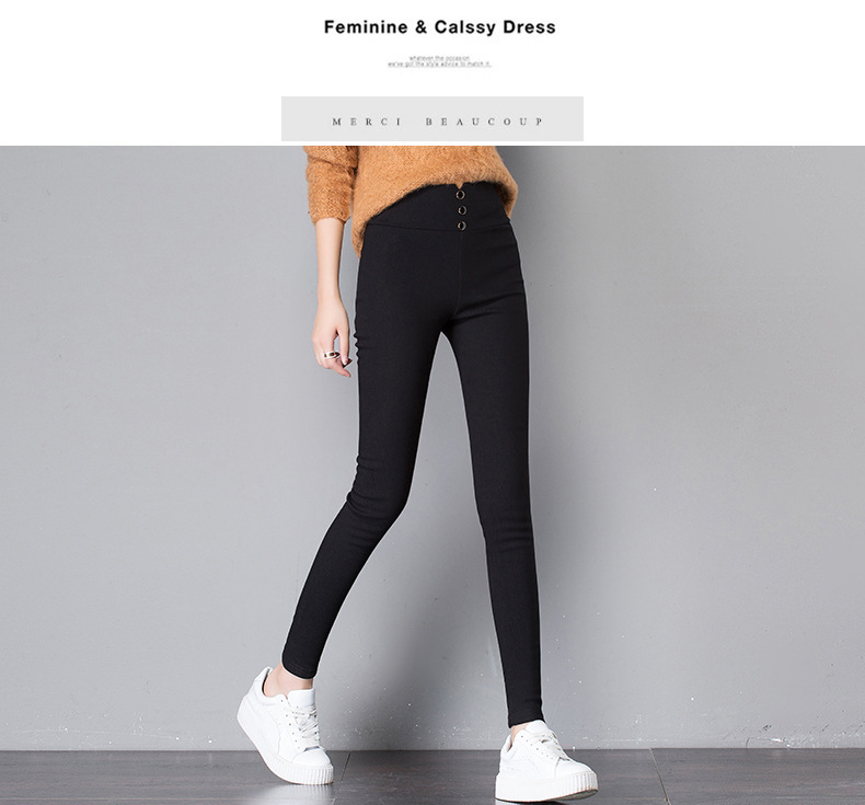 Spring High Waist Outerwear Leggings Stretch Cropped Tights Women's Pencil Pants Summer Slimming Skinny Pants Button