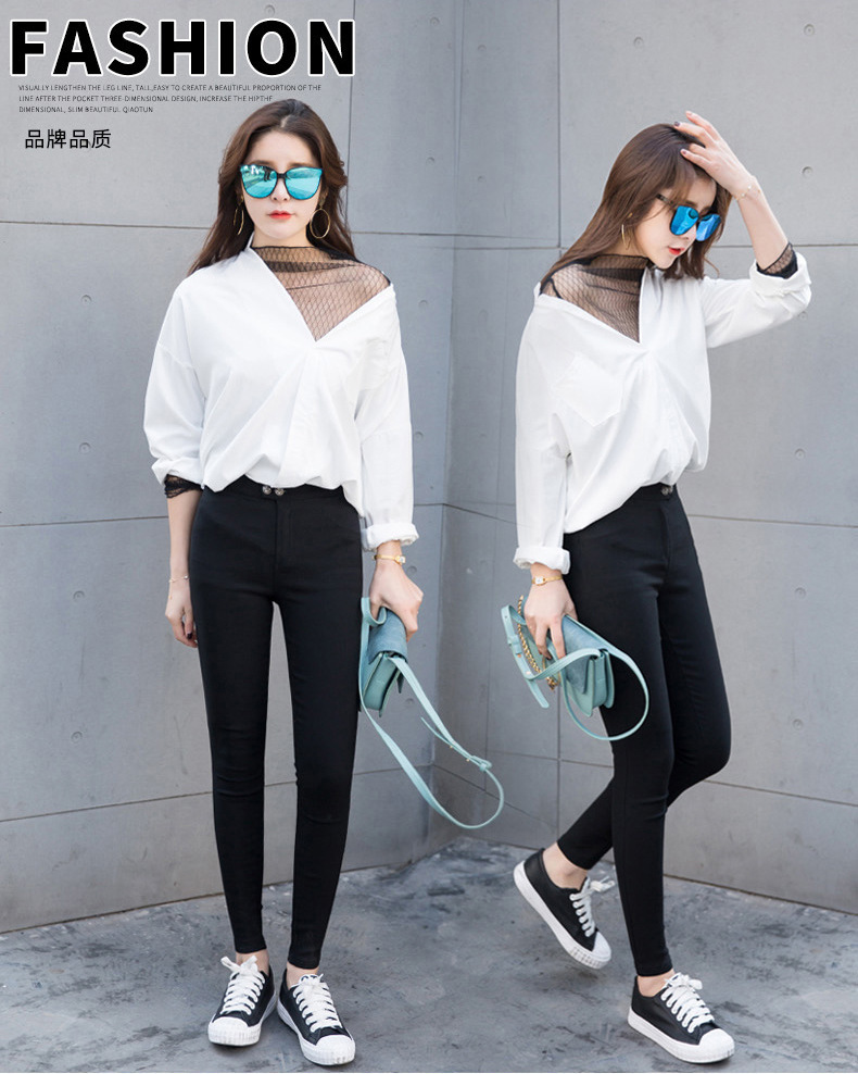 Spring High Waist Outerwear Leggings Stretch Cropped Tights Women's Pencil Pants Summer Slimming Skinny Pants Button