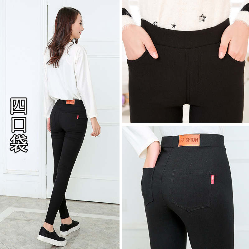 Spring High Waist Outerwear Leggings Stretch Cropped Tights Women's Pencil Pants Summer Slimming Skinny Pants Button