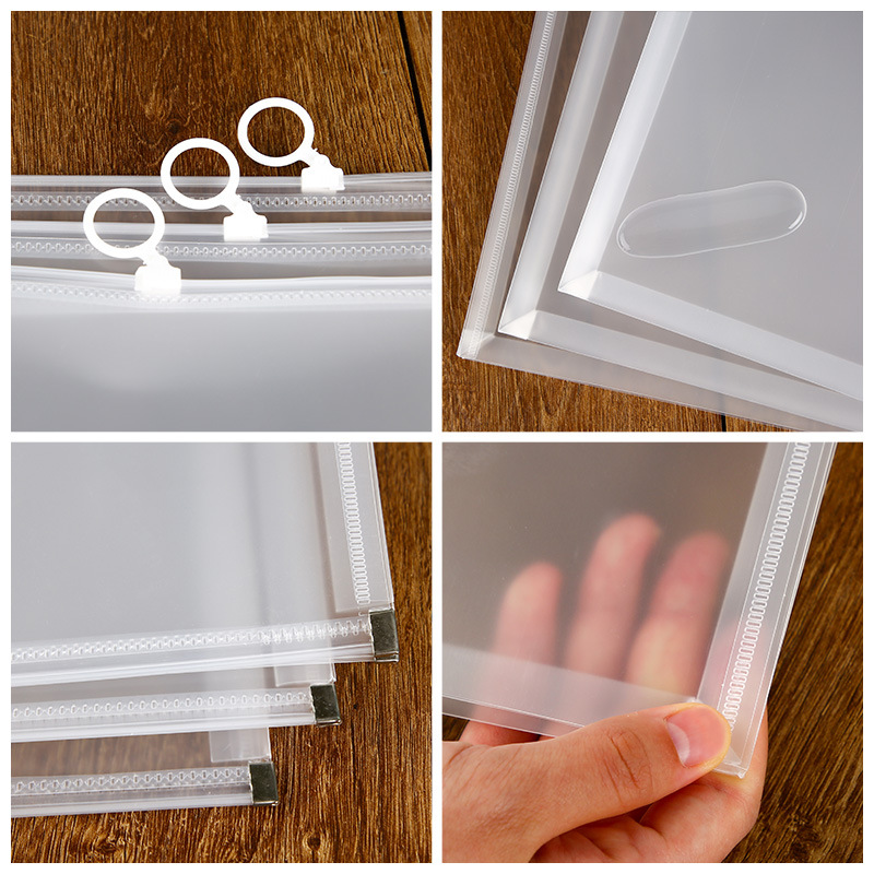 A4 Transparent Pp Frosted Plastic Three-Dimensional Zippered File Bag Spot Thickened Test Paper Learning Tools Information Bag Printable Logo