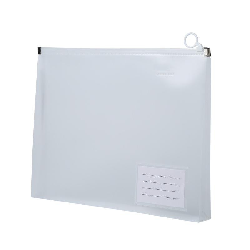 A4 Transparent Pp Frosted Plastic Three-Dimensional Zippered File Bag Spot Thickened Test Paper Learning Tools Information Bag Printable Logo