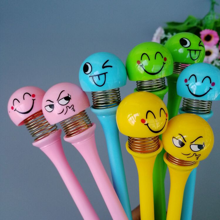 Creative Mood Decompression Spring Bobble Head Doll Gel Pen Customized Super Cute Q Cartoon Expression Pack Gift Advertising Marker