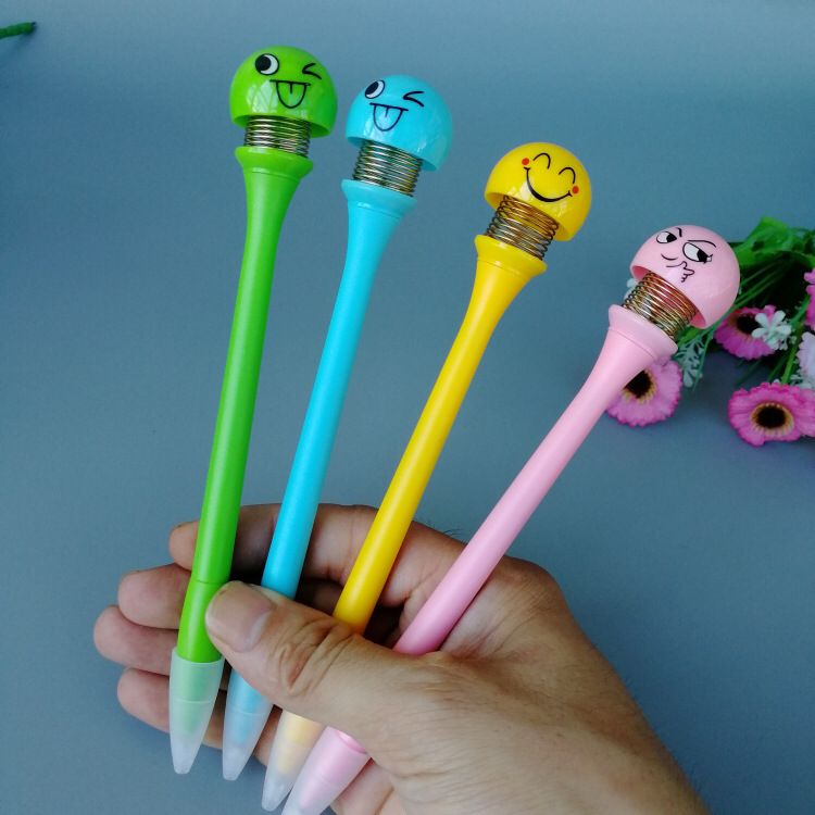 Creative Mood Decompression Spring Bobble Head Doll Gel Pen Customized Super Cute Q Cartoon Expression Pack Gift Advertising Marker