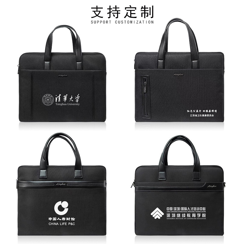 Angte Portable Document Bag Canvas Zipper Conference Information Bag Large Capacity Business Office File Bag Printable Logo