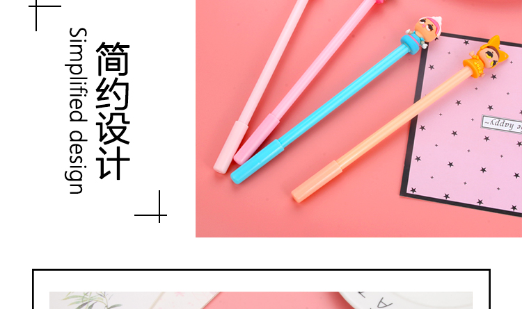 Factory Direct Sales New Cartoon Little Girl Black Gel Pen Student Studying Stationery Wholesale Customizable Logo