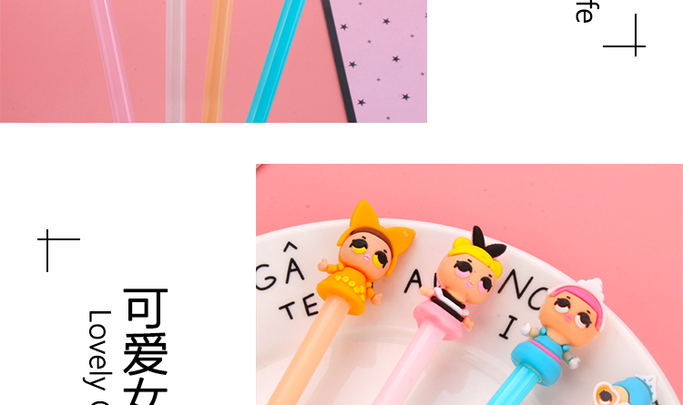 Factory Direct Sales New Cartoon Little Girl Black Gel Pen Student Studying Stationery Wholesale Customizable Logo