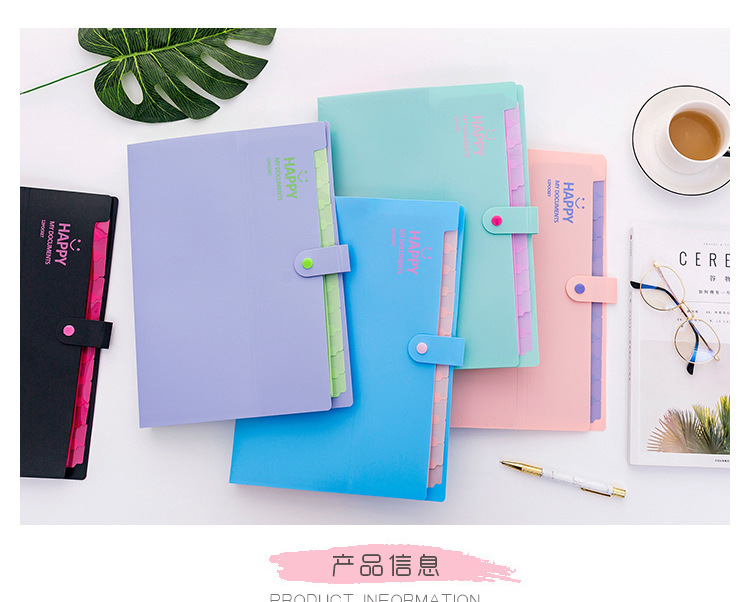 Korean Style Cute Smiley Face A4 Folder Multi-Layer File Holder Storage Information Bag Small Fresh Examination Paper Bag Bill 12 Grid