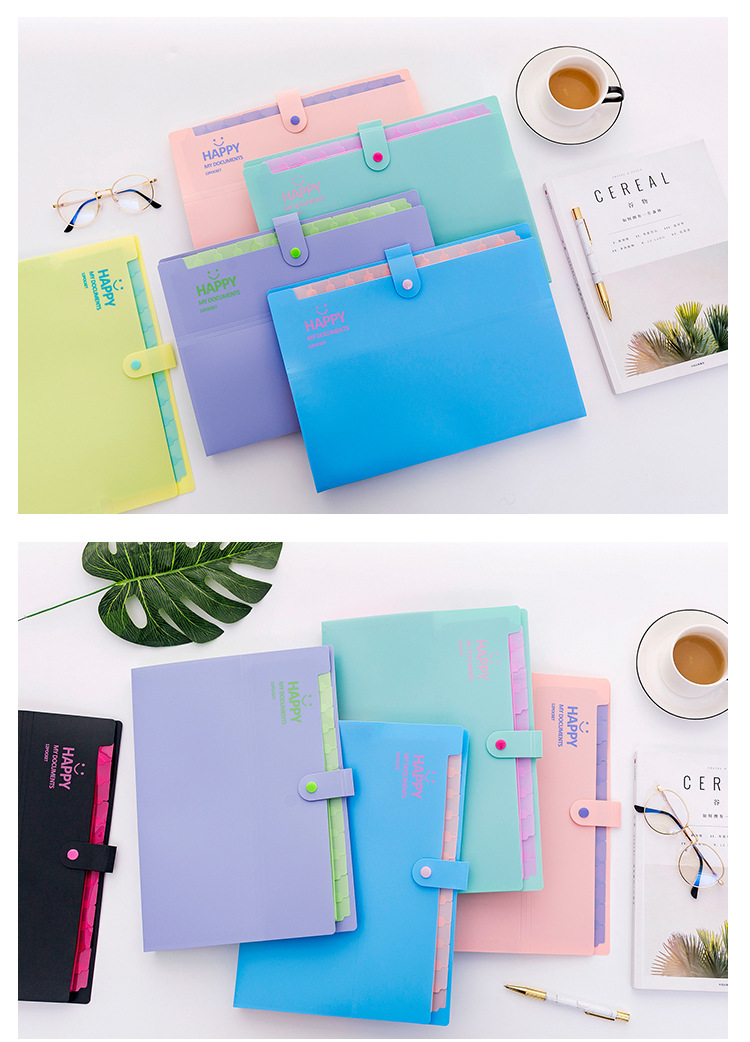 Korean Style Cute Smiley Face A4 Folder Multi-Layer File Holder Storage Information Bag Small Fresh Examination Paper Bag Bill 12 Grid