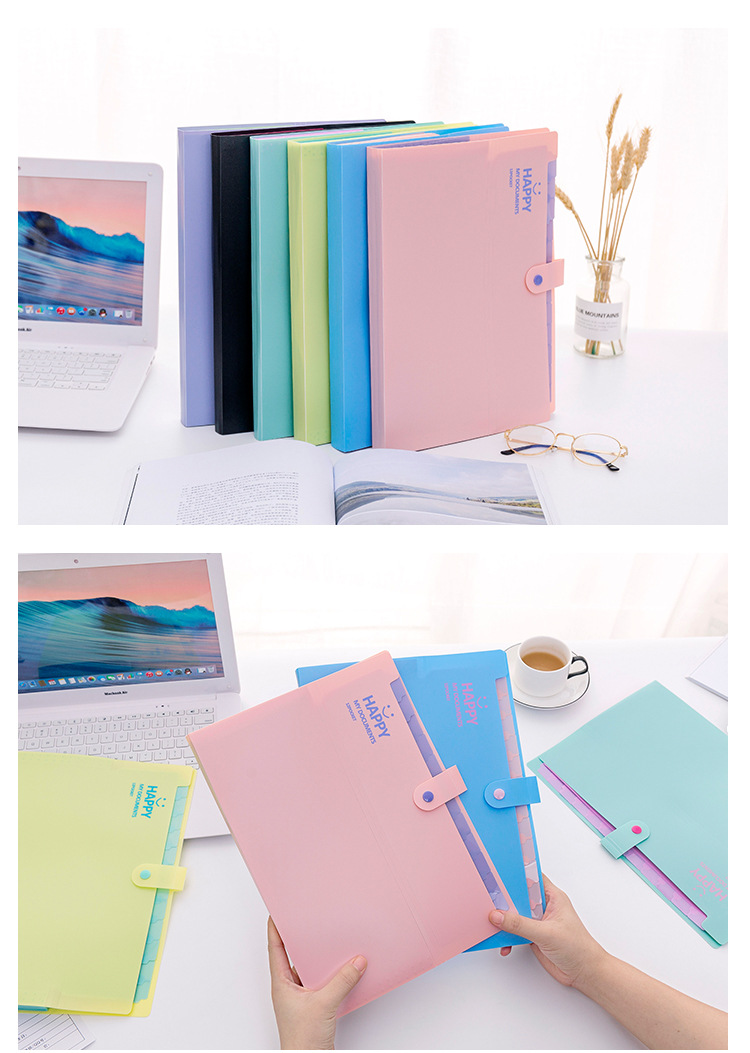 Korean Style Cute Smiley Face A4 Folder Multi-Layer File Holder Storage Information Bag Small Fresh Examination Paper Bag Bill 12 Grid