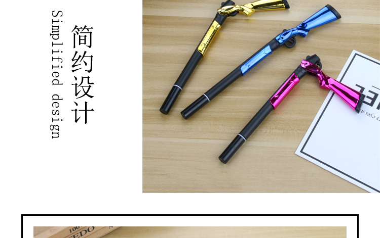 Factory Direct Sales New Fashion Shotgun Black Gel Pen Student Studying Stationery Wholesale Customizable Logo