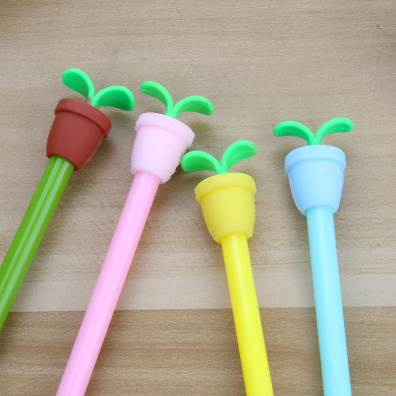 Factory Direct Sales Creative Cartoon Potted Gel Pen Black Ink Pen Signature Pen Student Prize Gel Pen Stationery Wholesale