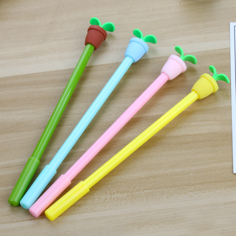 Factory Direct Sales Creative Cartoon Potted Gel Pen Black Ink Pen Signature Pen Student Prize Gel Pen Stationery Wholesale