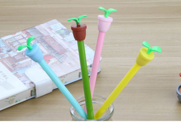 Factory Direct Sales Creative Cartoon Potted Gel Pen Black Ink Pen Signature Pen Student Prize Gel Pen Stationery Wholesale