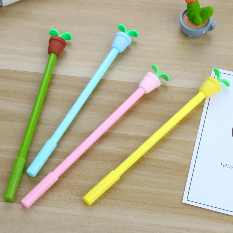 Factory Direct Sales Creative Cartoon Potted Gel Pen Black Ink Pen Signature Pen Student Prize Gel Pen Stationery Wholesale