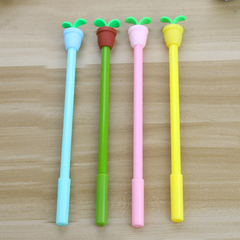 Factory Direct Sales Creative Cartoon Potted Gel Pen Black Ink Pen Signature Pen Student Prize Gel Pen Stationery Wholesale