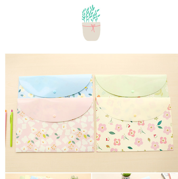 Korean Style Student Cute A4 Test Paper File Bag Fresh Floral Transparent Folder Snap Information Bag Office Supplies
