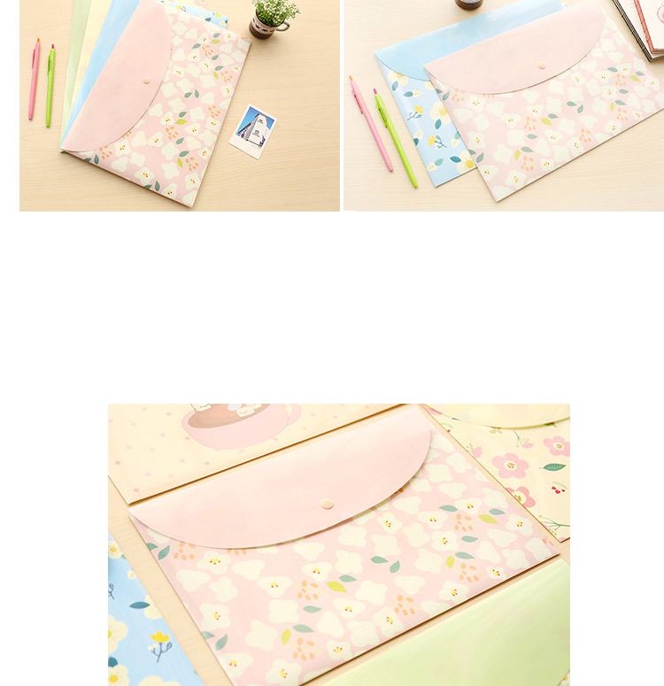 Korean Style Student Cute A4 Test Paper File Bag Fresh Floral Transparent Folder Snap Information Bag Office Supplies