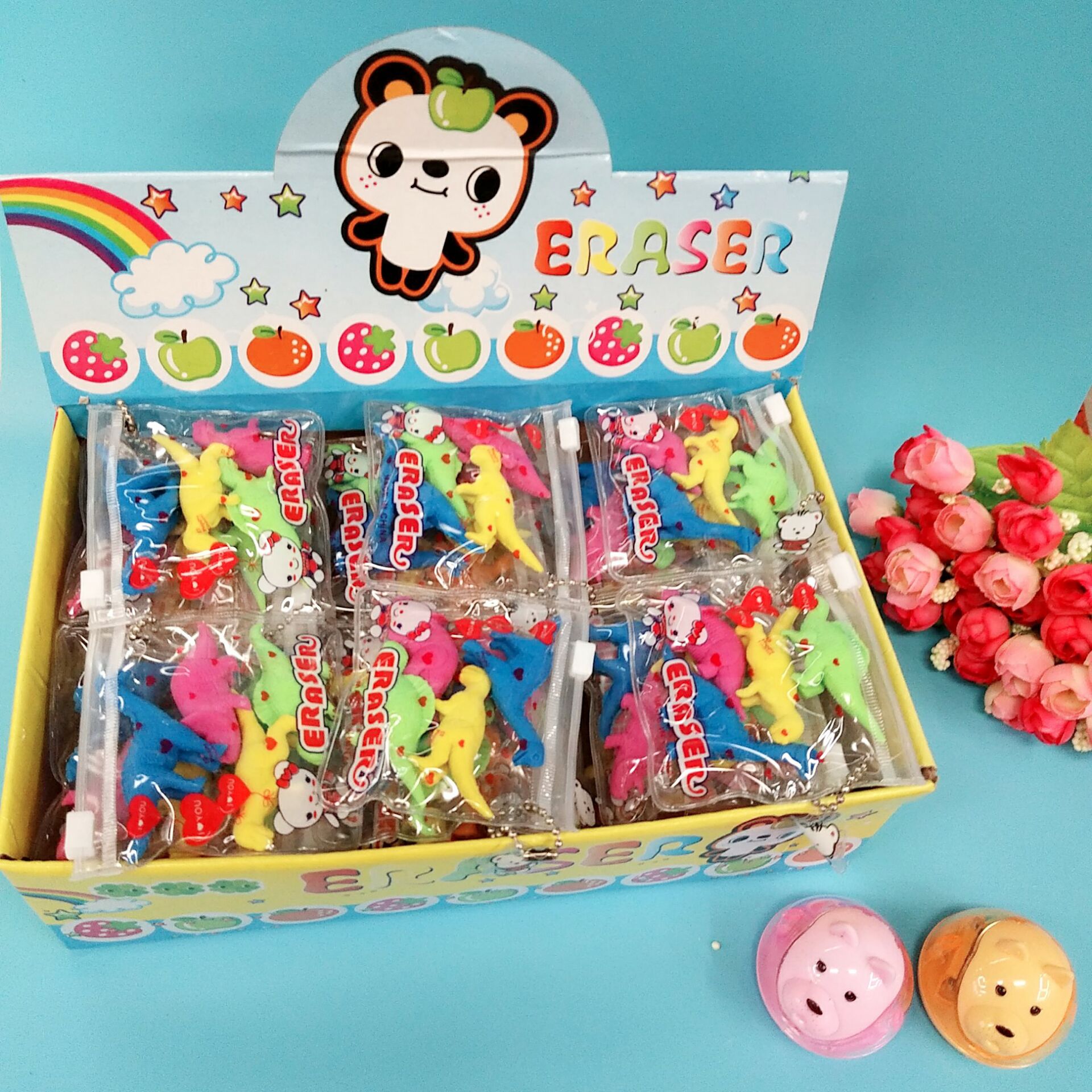 Dinosaur rubber Cartoon plastic injection eraser bag rubber