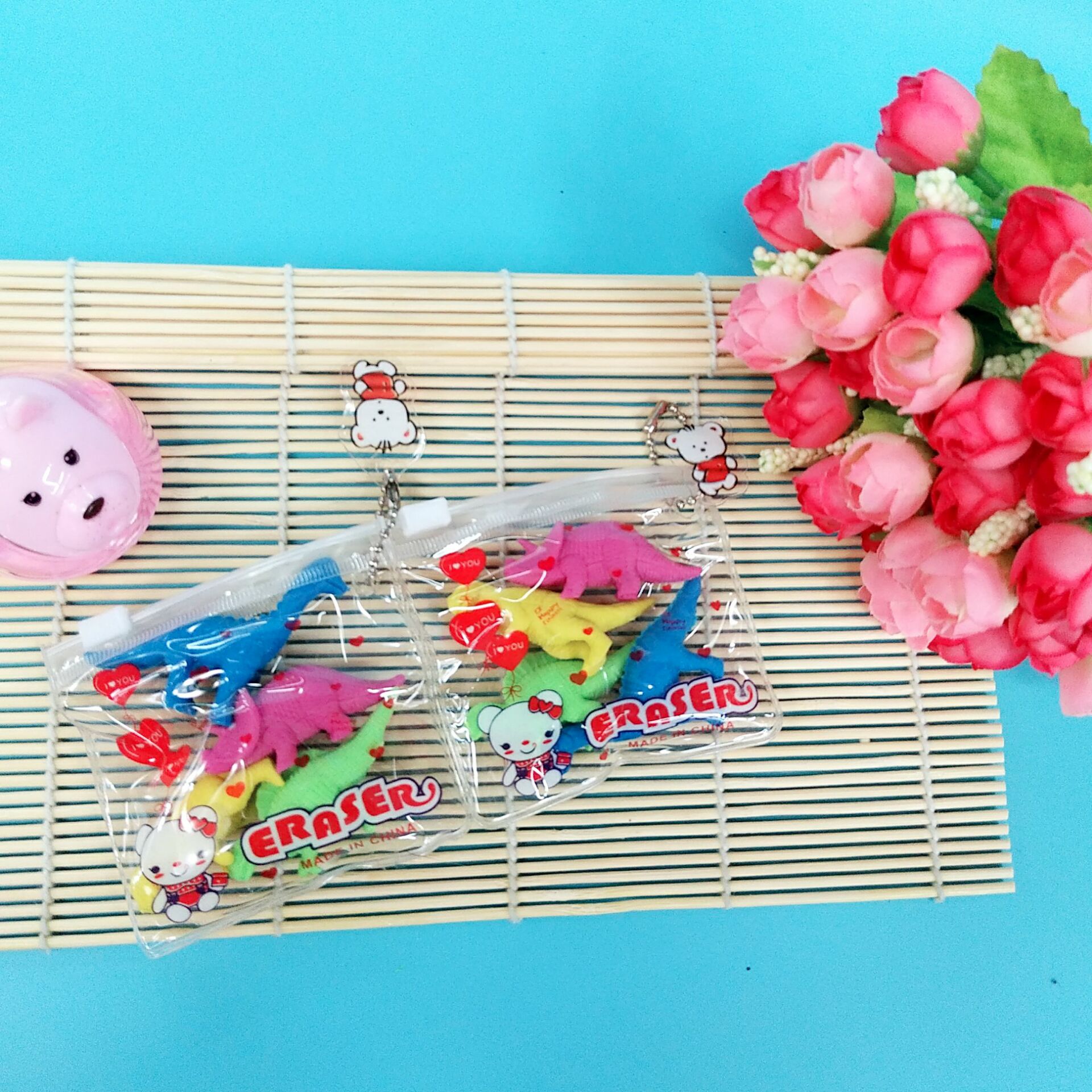 Dinosaur rubber Cartoon plastic injection eraser bag rubber