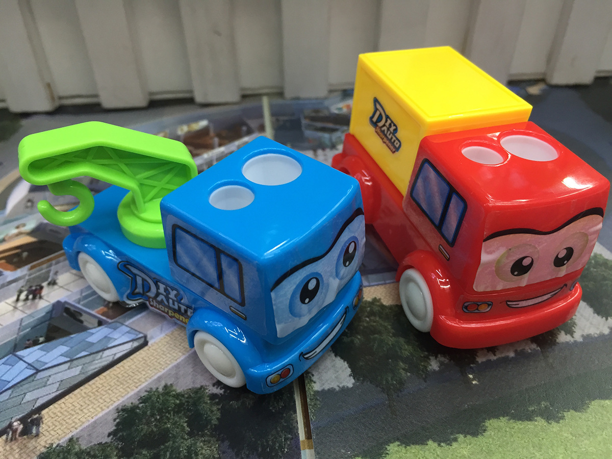 Cartoon DIY brick van car pencil sharpener with double hole pencil sharpener Cartoon DIY brick van car pencil sharpener with double hole pencil sharpener
