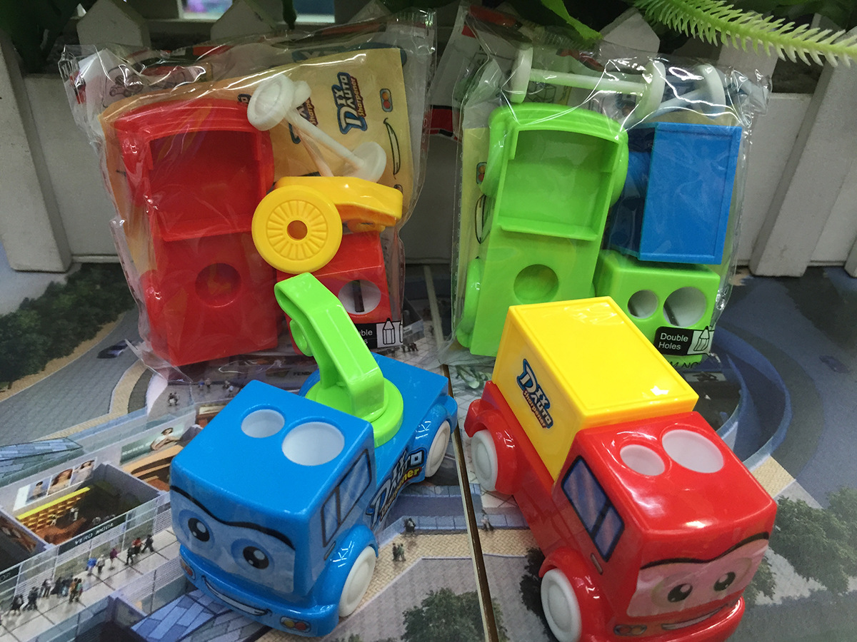 Cartoon DIY brick van car pencil sharpener with double hole pencil sharpener Cartoon DIY brick van car pencil sharpener with double hole pencil sharpener