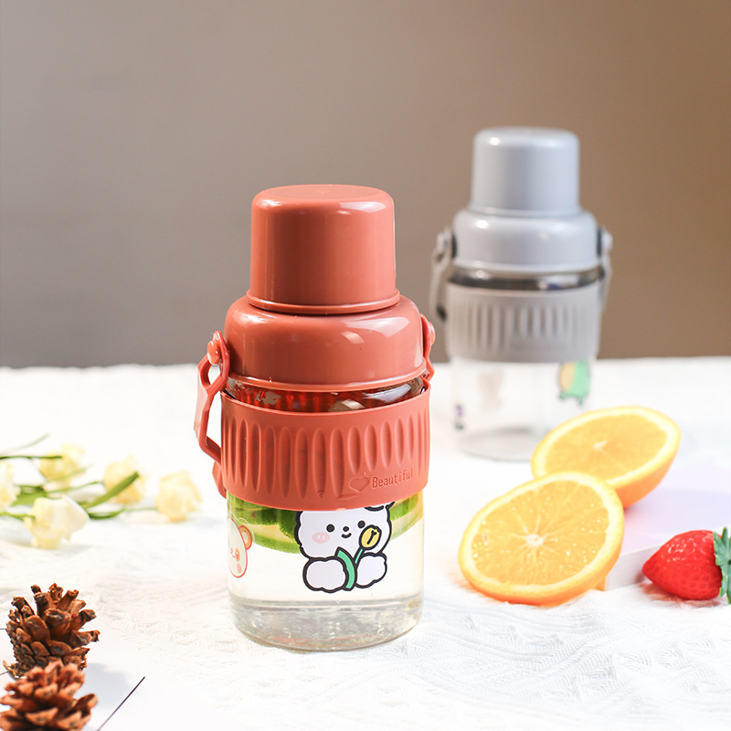 New Portable Glass Handle Moka Pot High Boron Coffee Juice Sports Portable Cartoon Sticker Milk Cup Gift