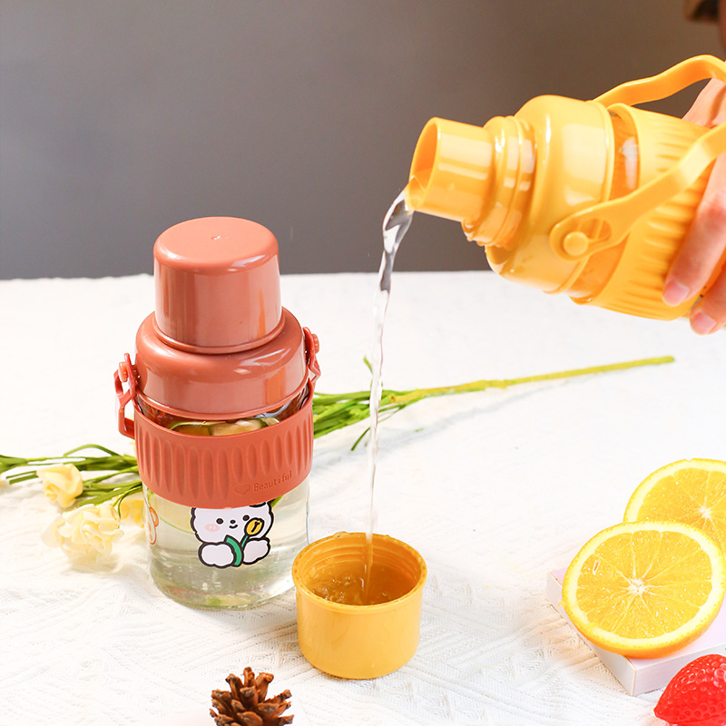 New Portable Glass Handle Moka Pot High Boron Coffee Juice Sports Portable Cartoon Sticker Milk Cup Gift