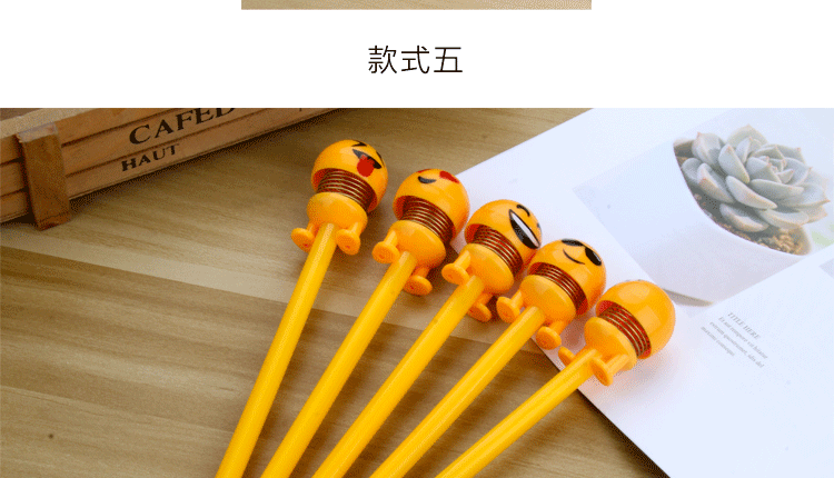 Korean New Internet Celebrity Shaking Head Funny Egg Yolk Villain Expression Bounce Spring Gel Pen Student Studying Stationery