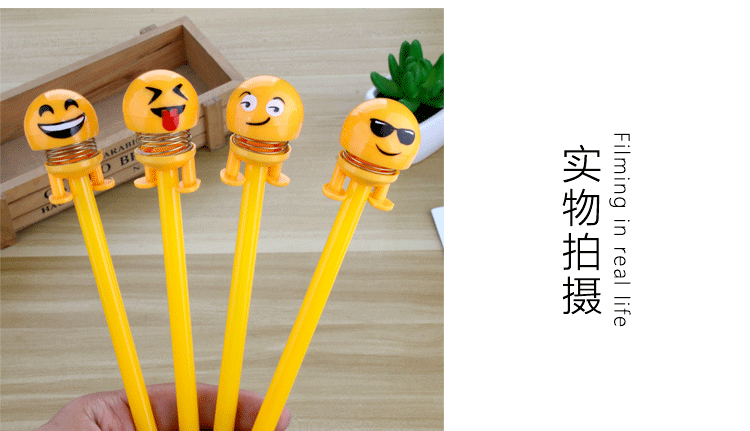 Korean New Internet Celebrity Shaking Head Funny Egg Yolk Villain Expression Bounce Spring Gel Pen Student Studying Stationery