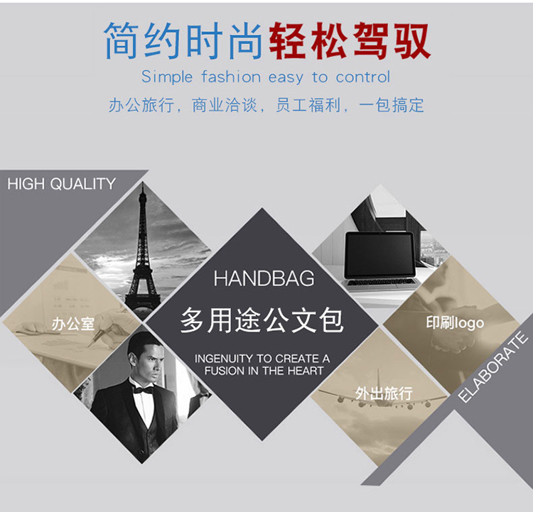 Zippered File Bag Printed Logo Office Business Briefcase Male and Female Units Portable Conference Information Bag Custom Logo