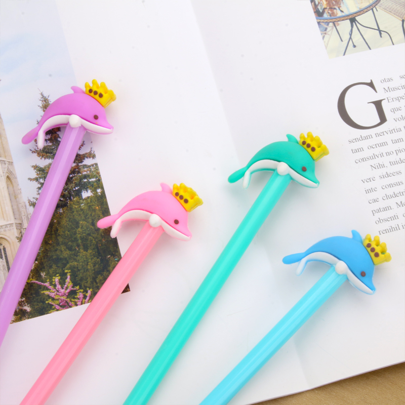 Japanese Korean Cartoon Creative Cute Crown Dolphin Gel Pen Ball Pen Black Gel Pen Stationery School Supplies Wholesale