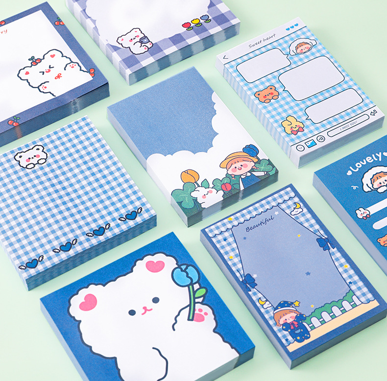 Cute Ins Girl Heart Cartoon Bear Girl Sticky Notes Student Note Sticker Message Notepad Tearable Note Paper