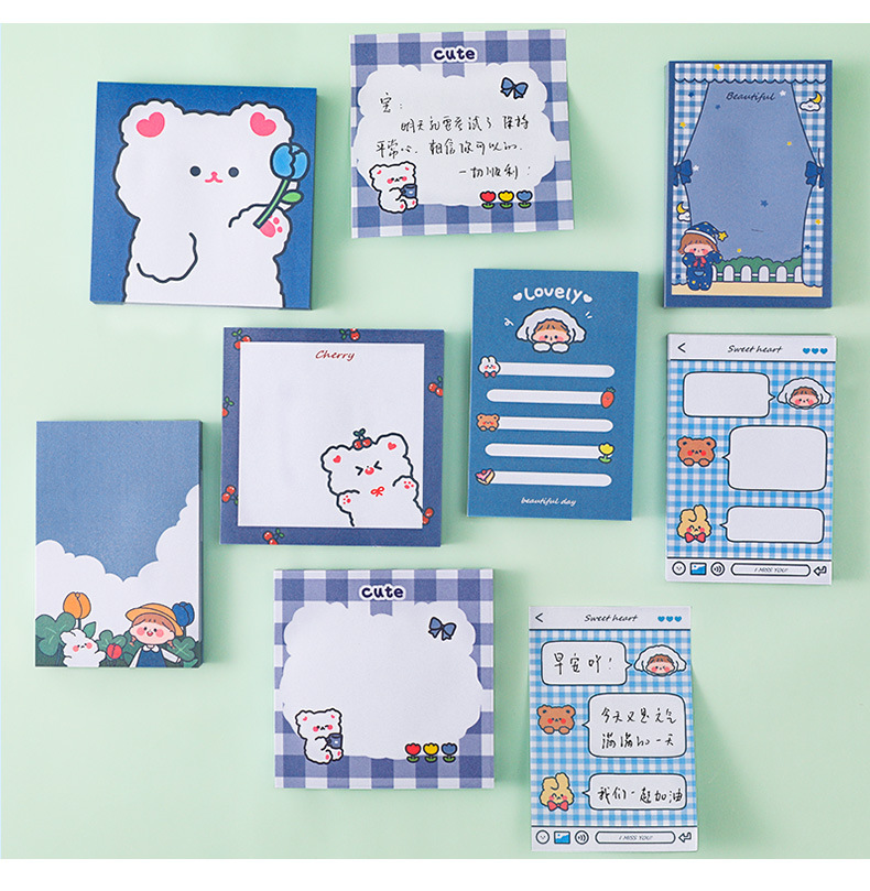 Cute Ins Girl Heart Cartoon Bear Girl Sticky Notes Student Note Sticker Message Notepad Tearable Note Paper