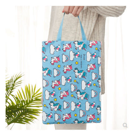 Japanese and Korean Ins Creative Cartoon Canvas Bag Unicorn File Bag A4 Test Paper Storage Bag Waterproof Portable Information Bag