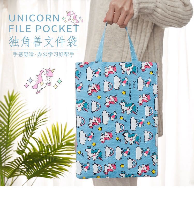 Japanese and Korean Ins Creative Cartoon Canvas Bag Unicorn File Bag A4 Test Paper Storage Bag Waterproof Portable Information Bag Japanese and Korean Ins Creative Cartoon Canvas Bag Unicorn File Bag A4 Test Paper Storage Bag Waterproof Portable Information Bag