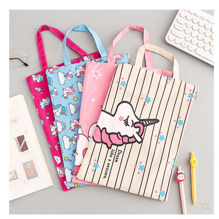 Japanese and Korean Ins Creative Cartoon Canvas Bag Unicorn File Bag A4 Test Paper Storage Bag Waterproof Portable Information Bag