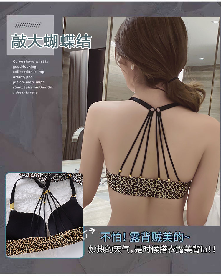 Beauty Back Underwear Women's Push-up Thin Adjustable Wireless Small Sized Bra Traceless Sexy Leopard Print Front Buckle Bra Set Beauty Back Underwear Women's Push-up Thin Adjustable Wireless Small Sized Bra Traceless Sexy Leopard Print Front Buckle Bra Set