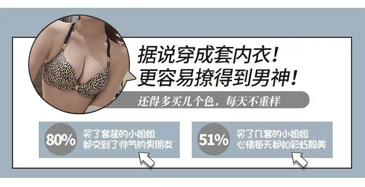 Beauty Back Underwear Women's Push-up Thin Adjustable Wireless Small Sized Bra Traceless Sexy Leopard Print Front Buckle Bra Set Beauty Back Underwear Women's Push-up Thin Adjustable Wireless Small Sized Bra Traceless Sexy Leopard Print Front Buckle Bra Set