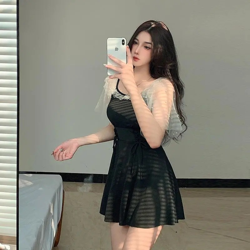 Swimsuit Female Skirt Style Siamese Conservative Thin Korean Ins Fairy Style Student Small Chest Push up Pure Desire Hot Spring Swimsuit