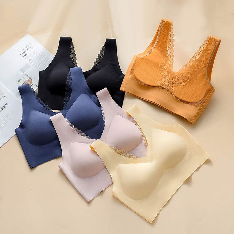Large Size Back Shaping Bra Wholesale Underwear Women&#039;s Latex Wireless Small Chest Push up Breast Holding Sports Traceless Lace