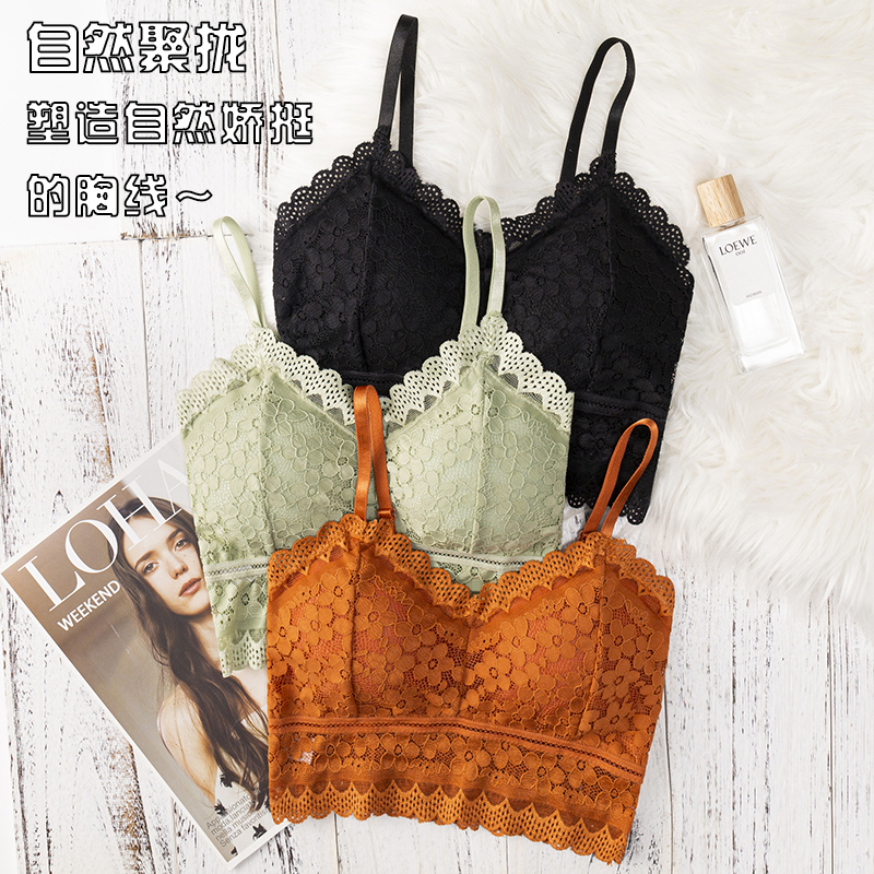 Lace French Underwear Small Breasts Lady&#039;s Thin Push up Wireless Bra Changeable Pleated Inner Match Sexy Bra for Women