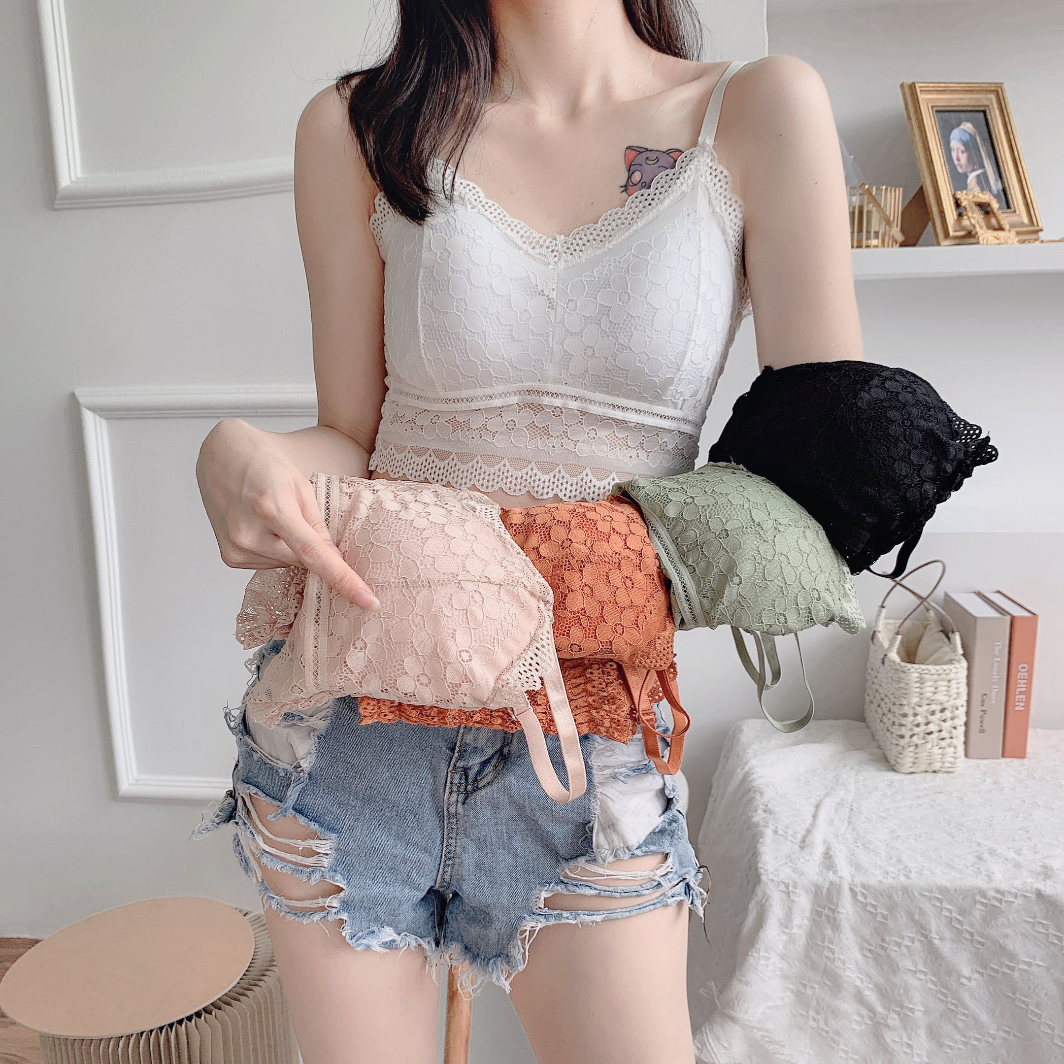 Lace French Underwear Small Breasts Lady&#039;s Thin Push up Wireless Bra Changeable Pleated Inner Match Sexy Bra for Women