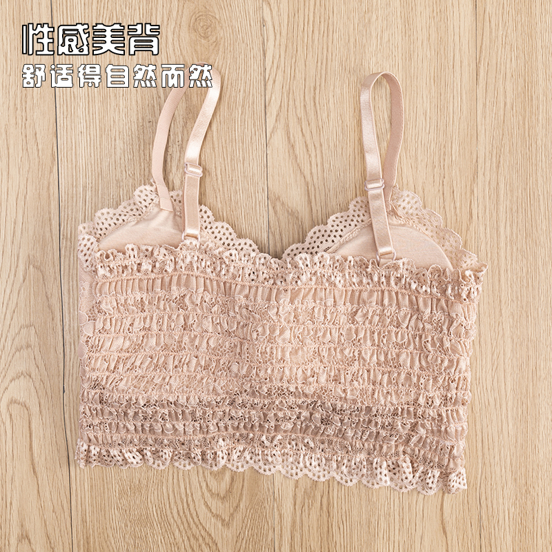 Lace French Underwear Small Breasts Lady's Thin Push up Wireless Bra Changeable Pleated Inner Match Sexy Bra for Women