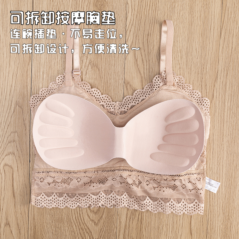 Lace French Underwear Small Breasts Lady's Thin Push up Wireless Bra Changeable Pleated Inner Match Sexy Bra for Women