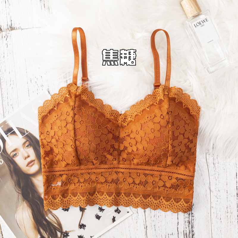 Lace French Underwear Small Breasts Lady's Thin Push up Wireless Bra Changeable Pleated Inner Match Sexy Bra for Women