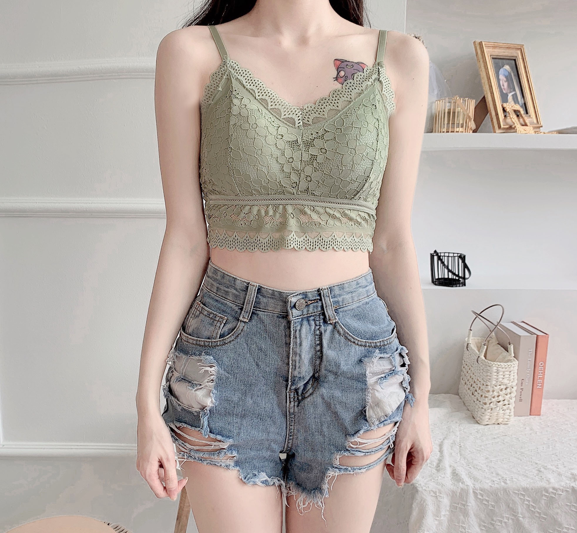 Lace French Underwear Small Breasts Lady's Thin Push up Wireless Bra Changeable Pleated Inner Match Sexy Bra for Women
